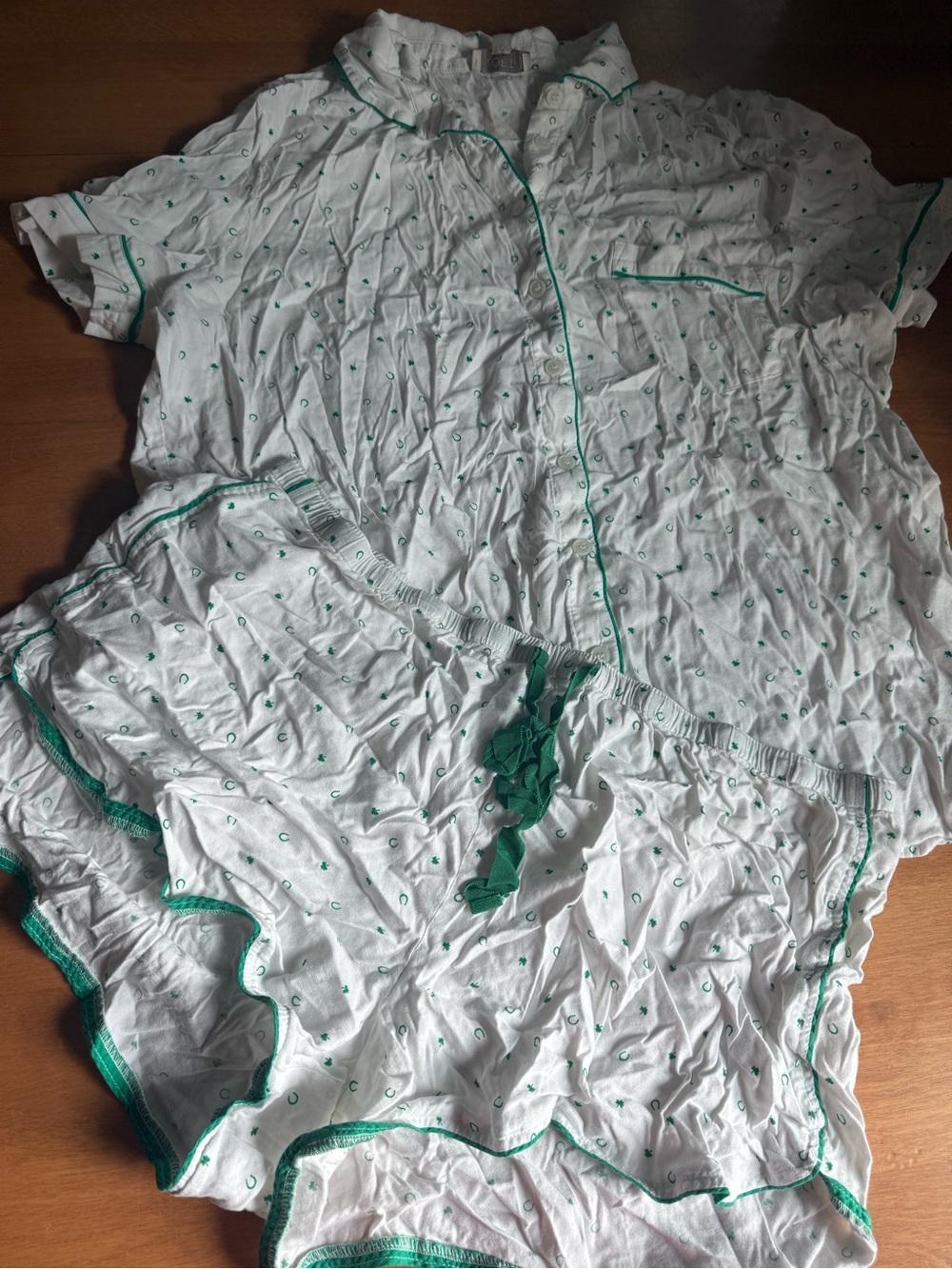 LOFT White and Green Cotton Short Pajama Set